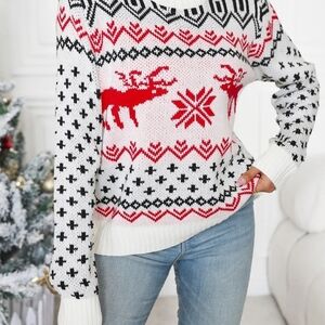 Festive Reindeer Pattern Sweater - Red and White